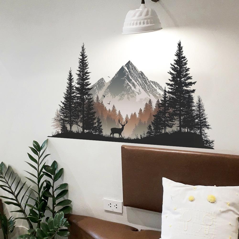 Creative Simulation 3D Green Pine Snow Mountain Bedroom, Living Room and Home Decoration Wall Stickers