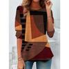 T-shirt da donna a maniche lunghe con scollo rotondo, tunica a maniche lunghe, top regular casual moderno con stampa geometrica