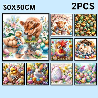 2PC 5D DIY Full Round Drill Diamond Painting 2025 Easter Kit 30x30cm Household Decor Art HandCraft Deco for Bedroom Living Room