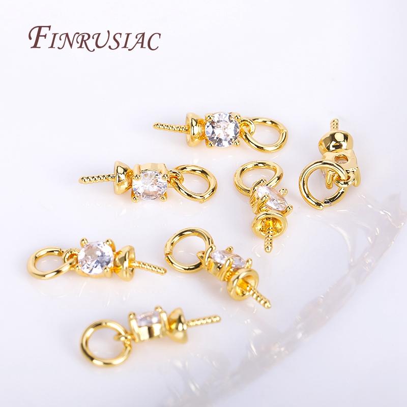18K Real Gold Plated Zircon-Set Pearl Pendant Mounting For Necklace Making,3mm Cup Peg Drop Pendant Connectors DIY Accessories