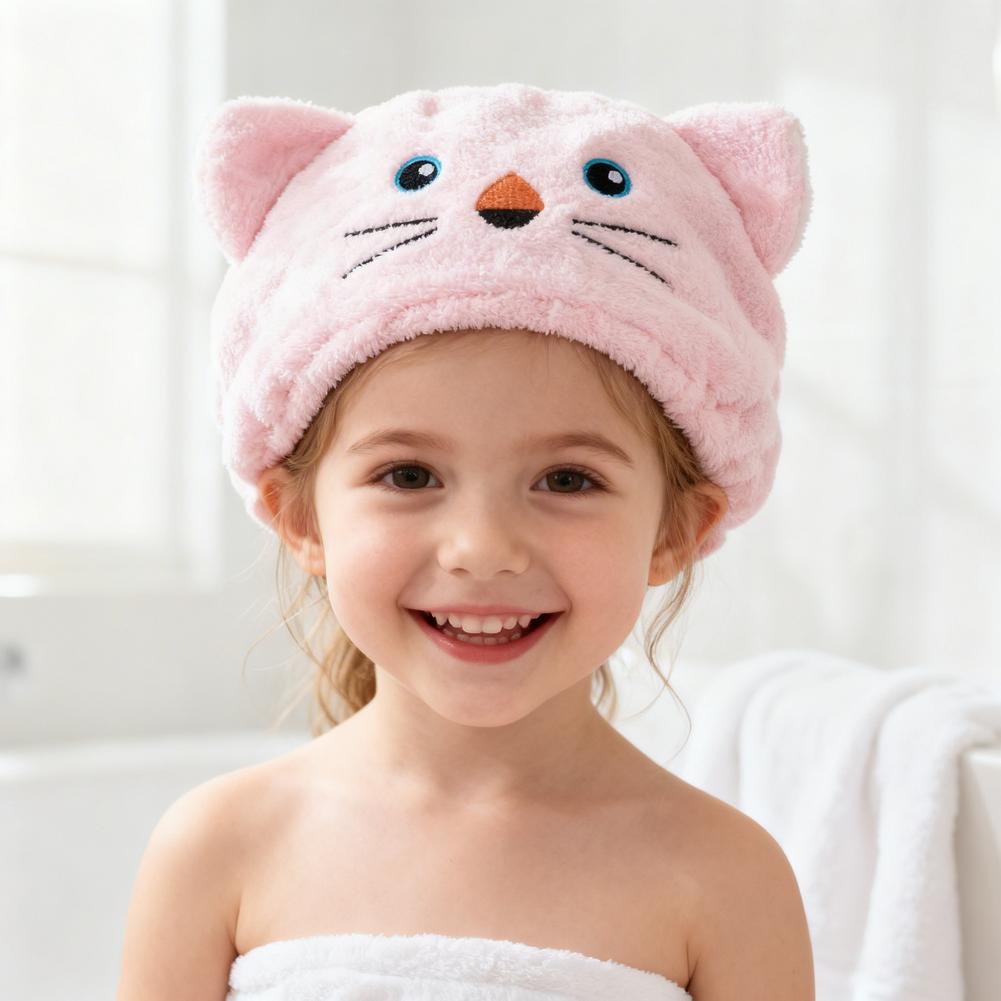 Cute Cartoon Bear Soft Absorbent Dry Hair Cap For Kids Coral Fleece Microfiber Hair Drying Towel Head Wrap For Children Kids