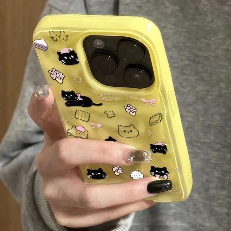 Cute Black Cat Applies To Apple iPhone17 Pro Mobile Phone Case 15/16 Meteorite 13 Folds 12 Three-dimensional Patterns 14 Women