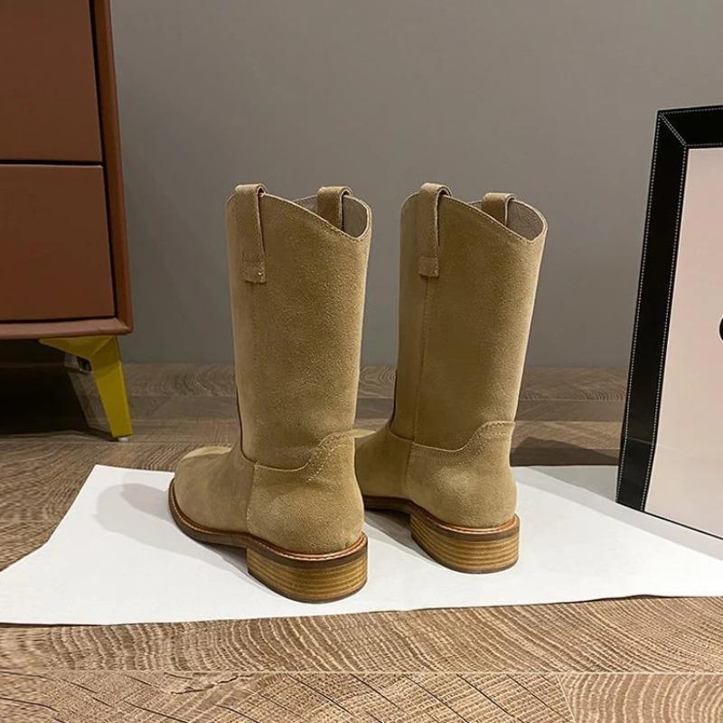 Fashion Footwear Denim Ladies Boots Middle Heel Shoes for Women Half High Cowgirl Mid Calf Cowboy New Rock In On Promotion Fashion 2025