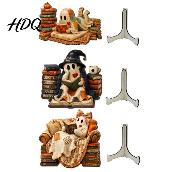 Reusable Halloween Party Supplies Cute Ghost Ornament, Cartoon Festive Wooden Statue, Natural Wood Hanging Ornaments Creative Ornament for Home