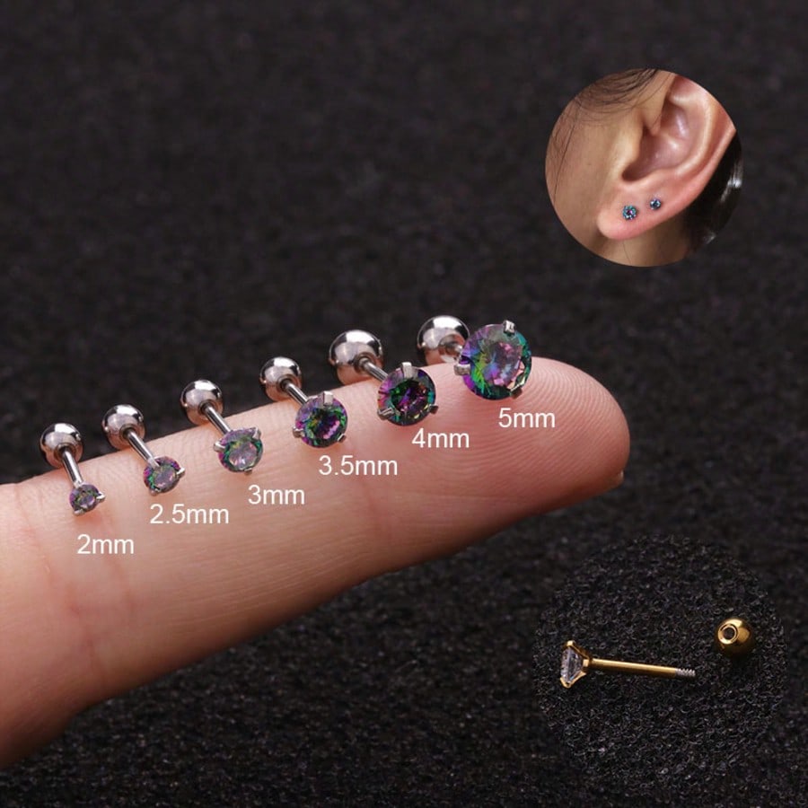 Screw Earbone Nail Exquisite Gift Ear Jewelry Simple 3-Claw Earnail Stainless Steel 2mm/3.5mm/5mm Lady's Unique