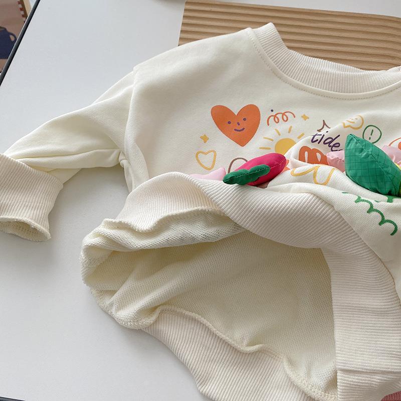 Girls 3D Flower Sweatshirt Baby Round Neck Long Sleeve Top Fashionable Casual Base Layer Shirt