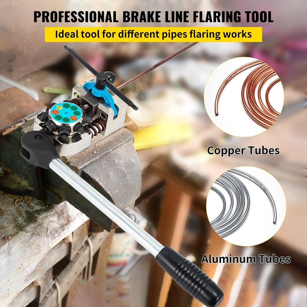 Brake Line Flaring Tool, 45 Degree Single, Double, and Bubble Flares for 3/16\", 1/4\", 5/16\" and 3/8\" Tube Size, Suitable for Soft Metal of Copper