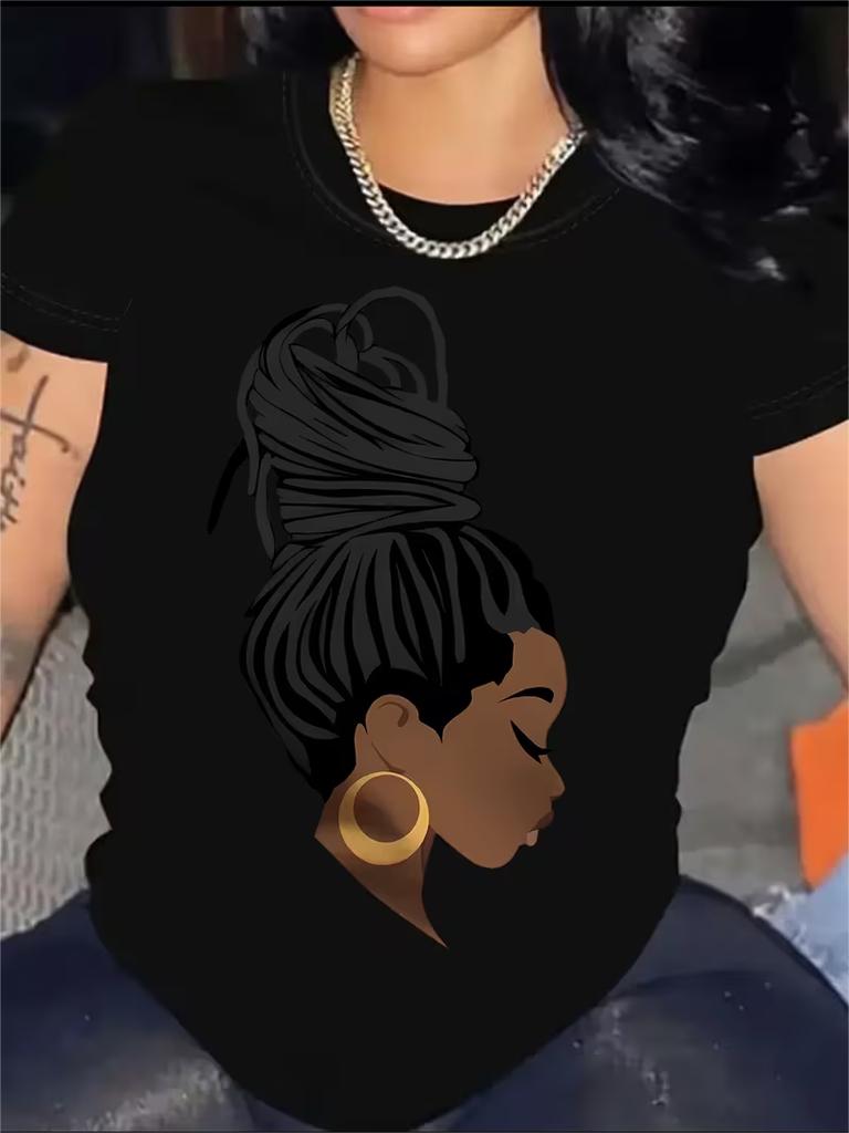 Black Y2K Graphic Fashion Round Neck Sports Short Sleeve TShirt Top Womens Athletic Wear