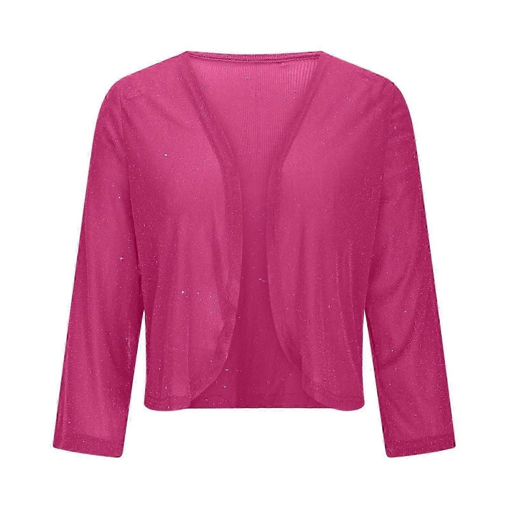 Women's Mesh 3/4 Sleeve Open Front Sequin Bolero Glitter Cropped Cardigan Jacket Cocktail Party Shrug Short Coats Sea Blue XXL New Arrival