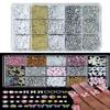 12/15 Grids/Box 3D Nail Art Decoration Kit With Resin Bowknot Pearls Heart & Assorted Shapes Kawaii Nail Charms DIY Manicure Art