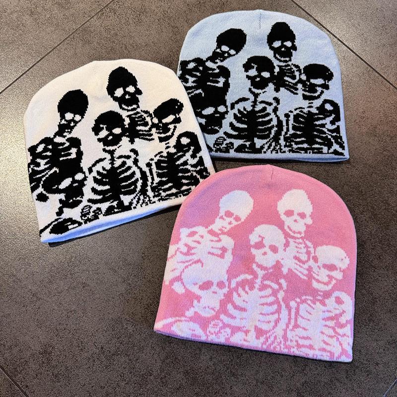 Halloween Skelett Strickmütze mit atmungsaktivem Acryl für Cosplay und Partykleidung