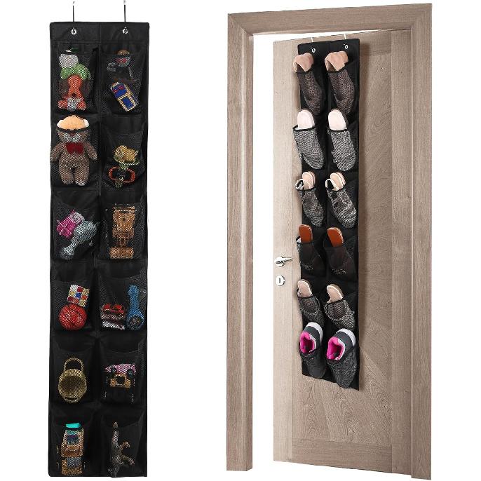 12 Large Pockets Over Door Hanging Shoe Organizer, White