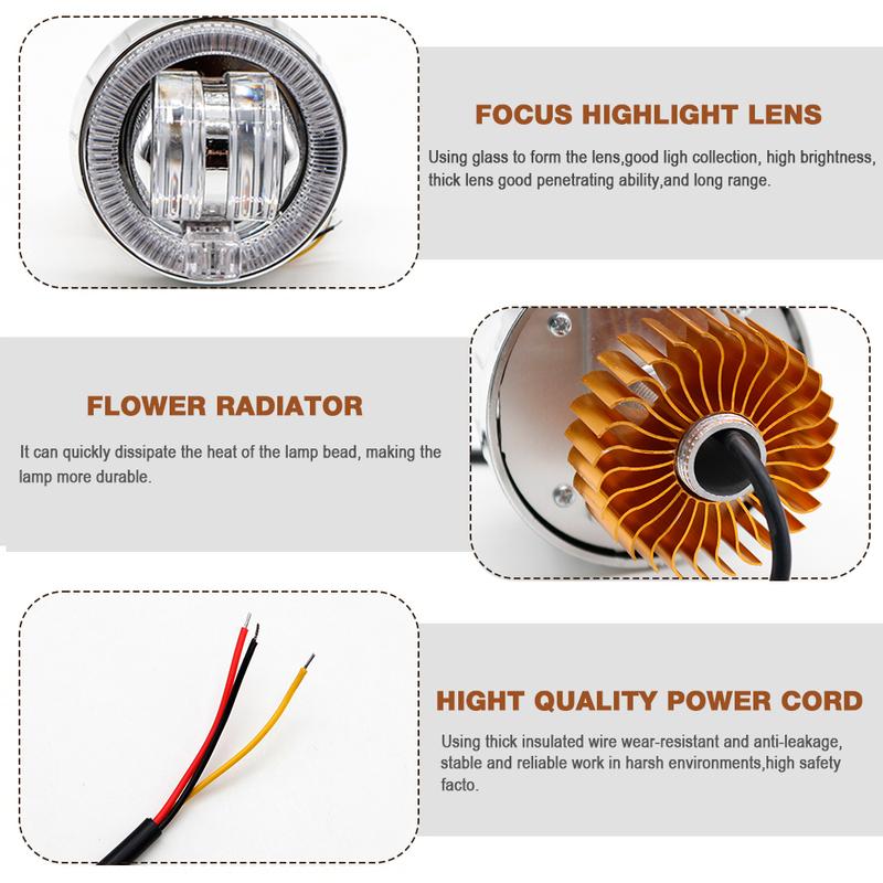 12-80V 11W Led Motor Projector 2.5inch Led Motorcycle Headlights with angel eye halo ring