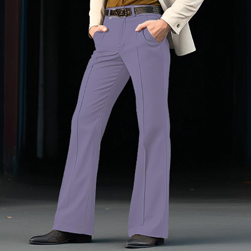 Vintage Men's Bell-Bottom Solid Color Flared Trousers Spring Autumn Casual Pleated Suit Pants Men Stylish Slim Elastic Trousers