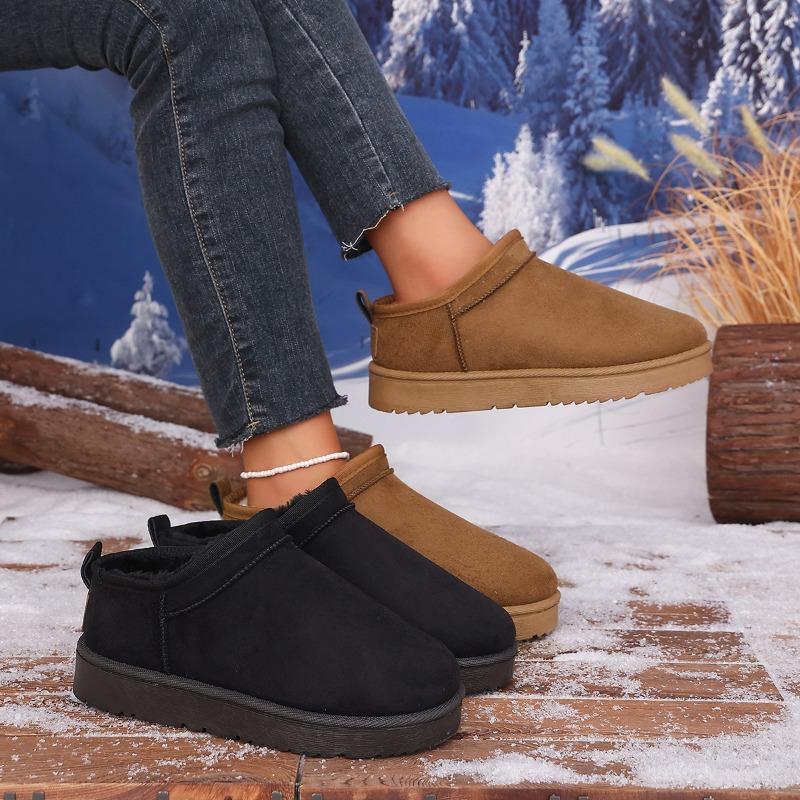 Large Size Solid Color Snow Boots for Women, Winter New Velvet Thickened Warm Northeast Cotton Boots with Integrated Fur