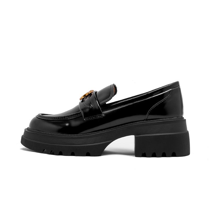 

Женские черные кожаные лоферы на платформе в британском стиле - Увеличивающие рост слипоны с дизайном «Триумфальная арка» 38