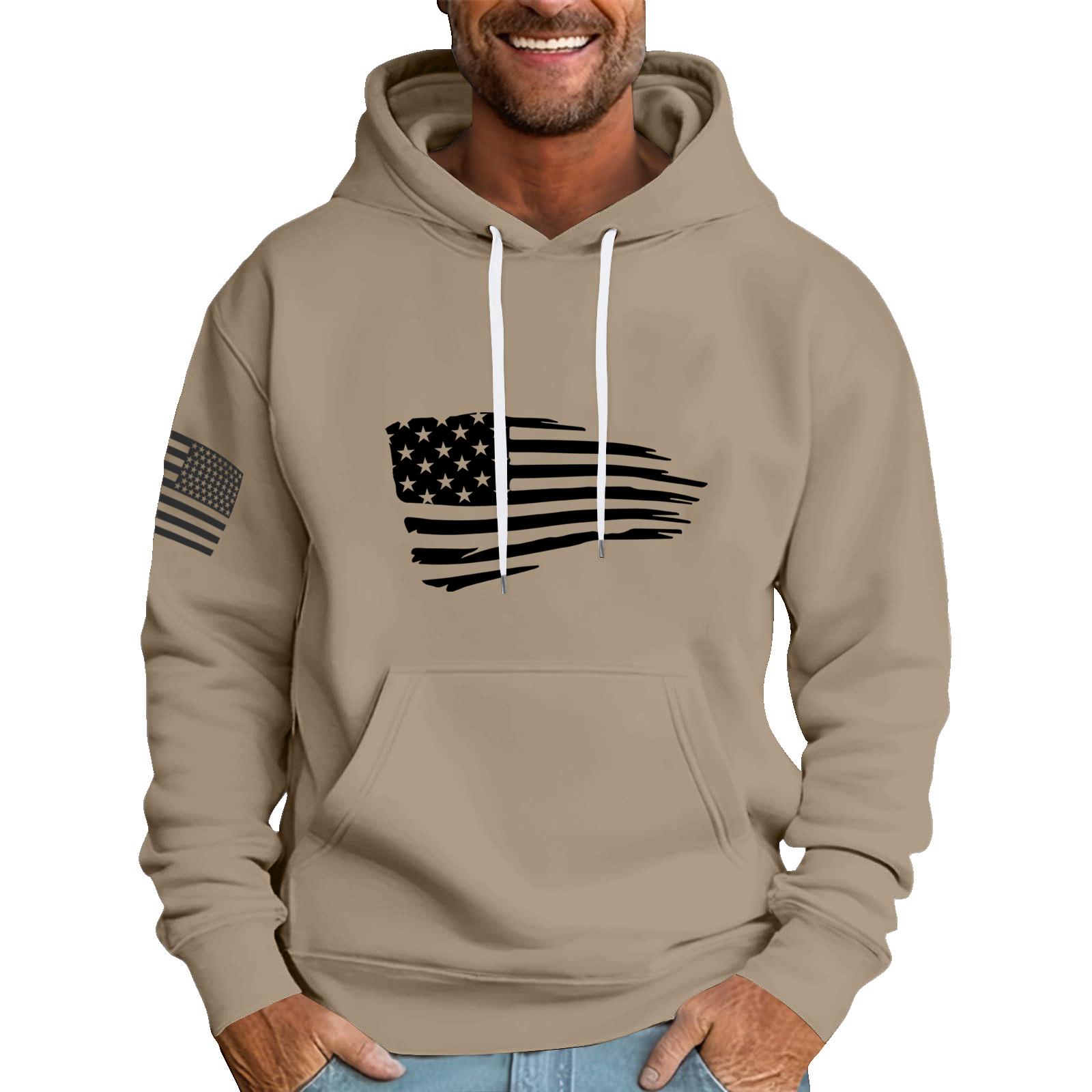 

Мужская свободная толстовка с капюшоном и принтом флага, мужская повседневная модная спортивная толстовка M хаки