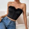 Faux Fur Tank Top Off-shoulder Crop Tops Women Summer Strapless Steel Camis Fishbone Camisole Fashion Tube Female Sleeveless Cropped Vest Y2K Clothes