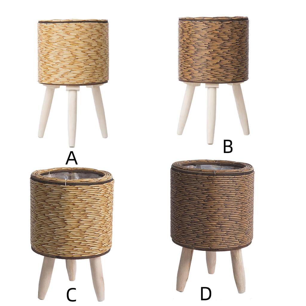Supporto per piante in rattan intrecciato a mano, materiale ecologico giallo, robusto e durevole, design multilivello per uso interno ed esterno