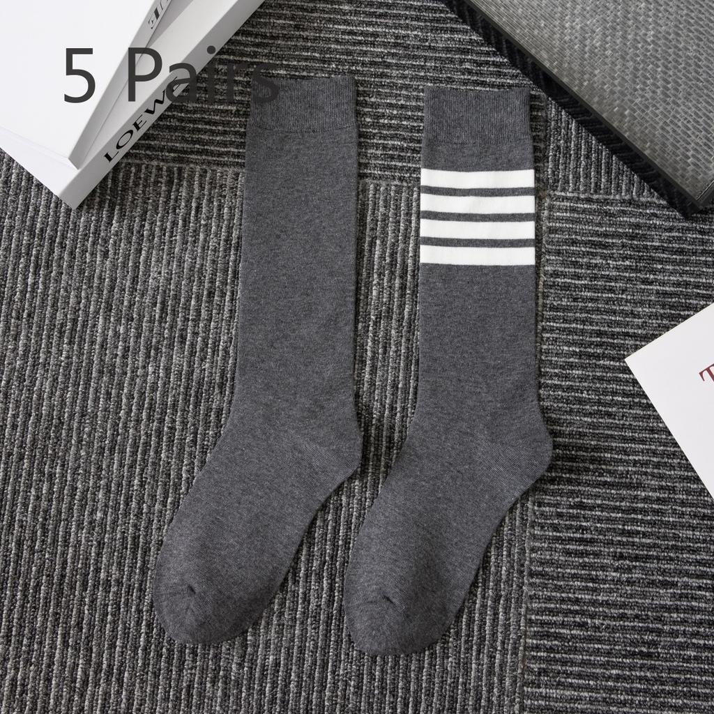 5 Paia Calzini Sottili Stile College a Quattro Barre TB Color Block Marea Rosso Rete Cotone Senza Cuciture Anti-pilling a Righe al Polpaccio