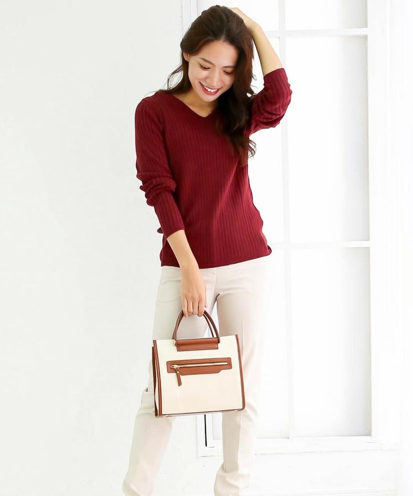 Winter Plus Rippstrick Große Größen Bordeaux wn-0114 [Jungle Jalopy] Damenpullover, Größe, Strick, V-Ausschnitt, Baumwolle, Ärmel, Leicht, Elegant, Herbst/Frühling,