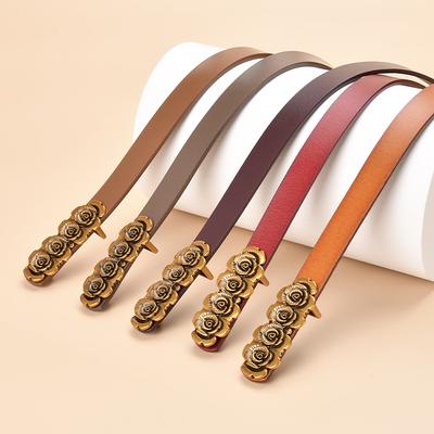 Women's Retro Belt Casual Pants Jeans Real Leather Belt Women's Dress Smooth Buttons Versatile