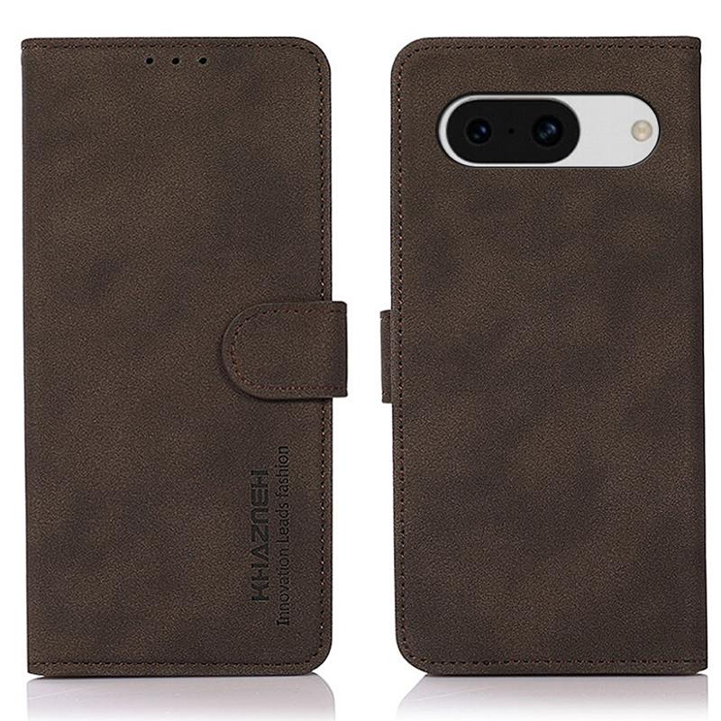 

KHAZNEH For Google Pixel 8a Case Magnetic Clasp Wallet Phone Cover Brown