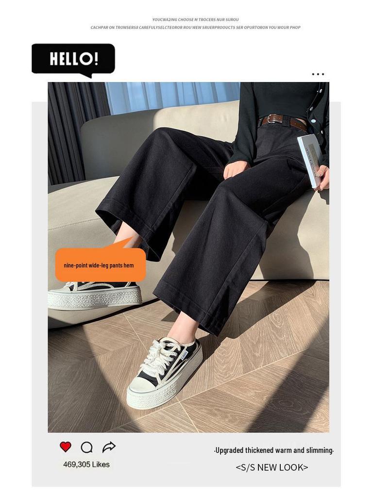 Women's Petite High-Waisted Tencel Washed Cotton Wide-Leg Slimming Cropped Pants