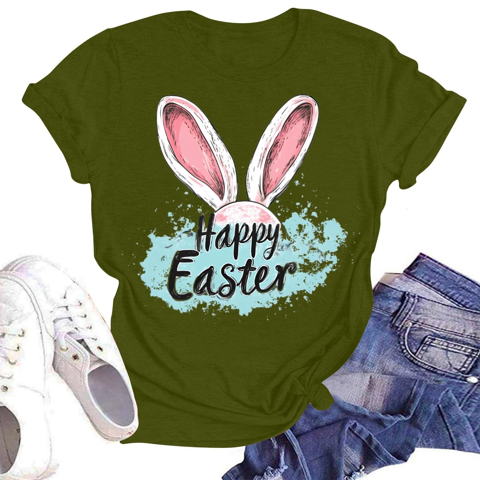 

Женская повседневная свободная футболка с принтом, круглый вырез, пуловер, короткий рукав, топ L армия зеленый