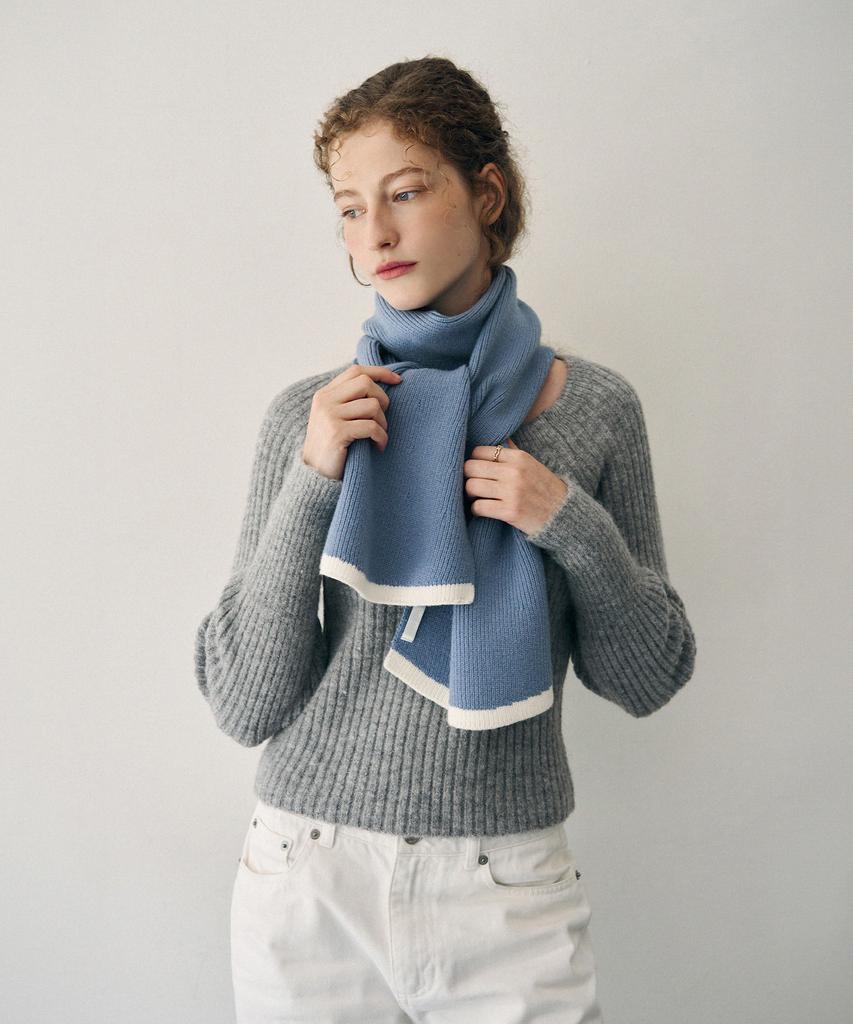 Deuloupisumeon Line Flare Ribbed Knit Scarf [Endless Blue]