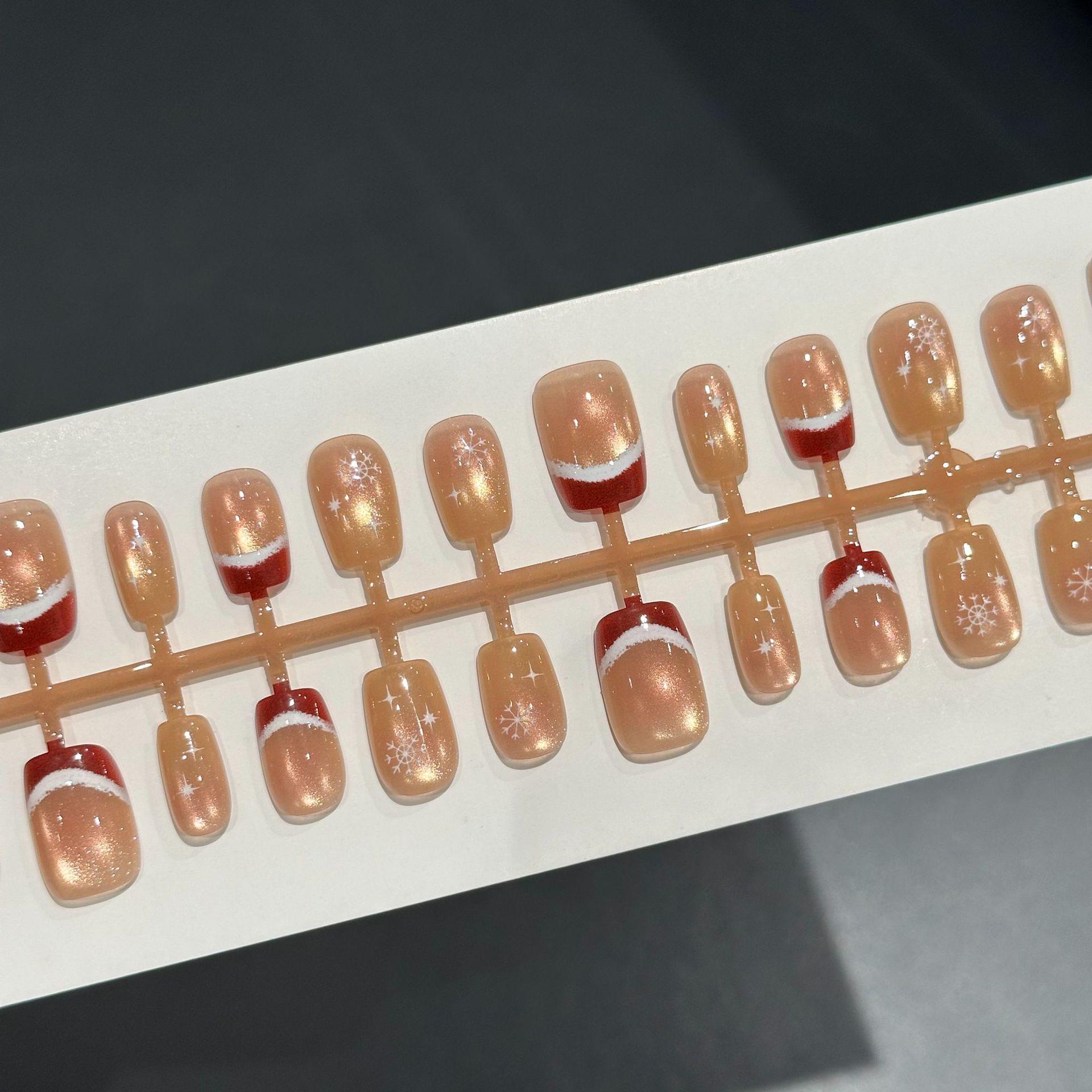 

Wearable Christmas Eve Manicure: 30 Snowflake French-Style Nails with Glass Beads XS (10 pieces)