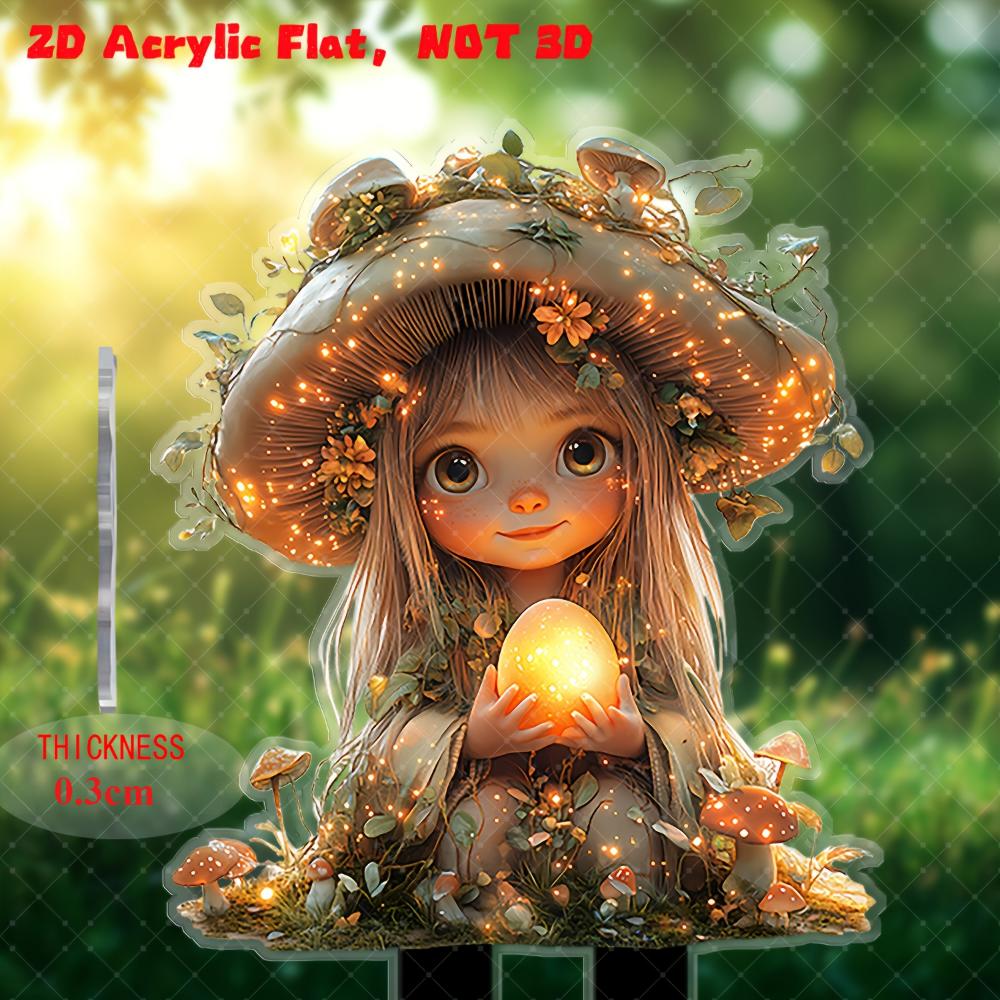 Víla s kouzelnou houbou a zářícím vejcem, 2D plochý akryl, dekorativní, venkovní, vhodný pro zahradu, trávník, dárky, Vánoce, Halloween