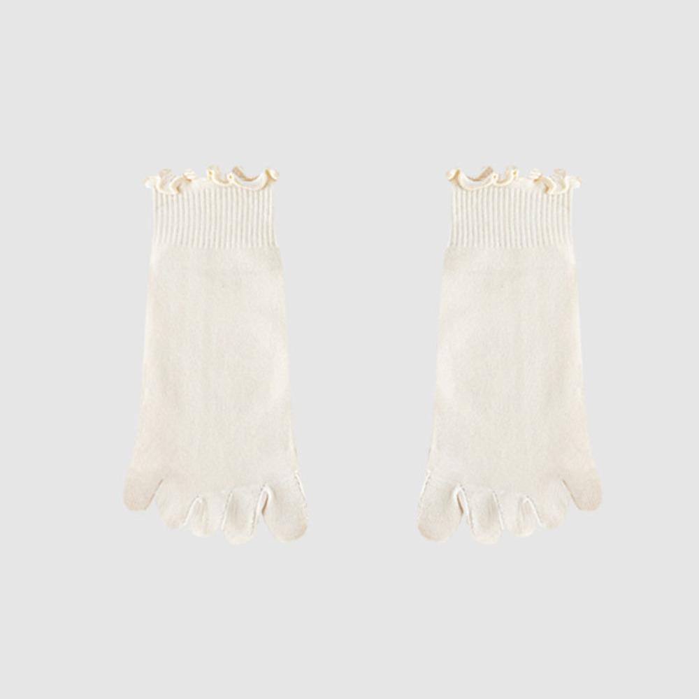 

Harajuku Five Fingers Socks Edge Curl Short Socks Soft Middle Tube Socks Women Beige-S