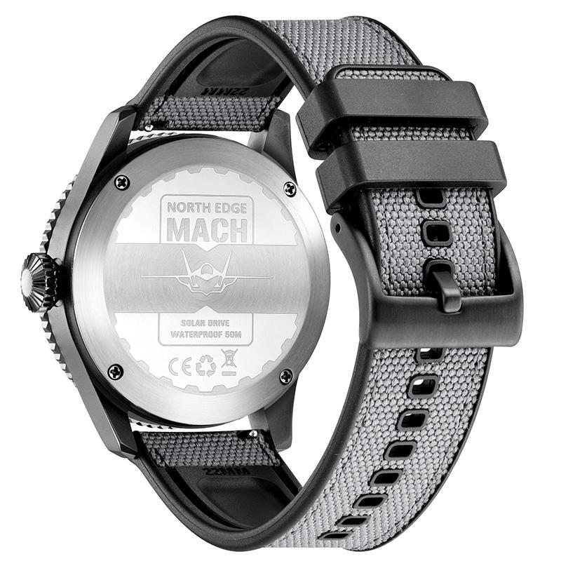 NORTH EDGE MACH Solar Power Quartz Watch Men Waterproof 50M Men's Pilot Sports Swimming Wristwatches Luminous 180+ Days Standby