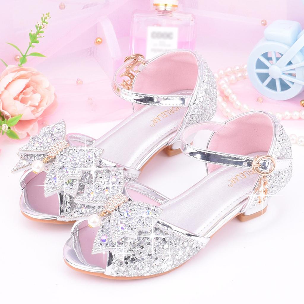 Children Princess Sandals Kids Girls Wedding Shoes High Heels Dress Shoes Bowknot Purple Pink Blue Silver Shoes For Girls