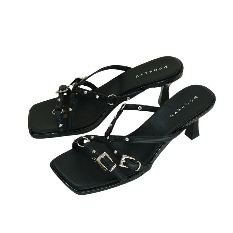 

Sheepskin~ High-heeled sandals for women s summer wear open-toe crossed with silver stiletto leather cool slippers 40