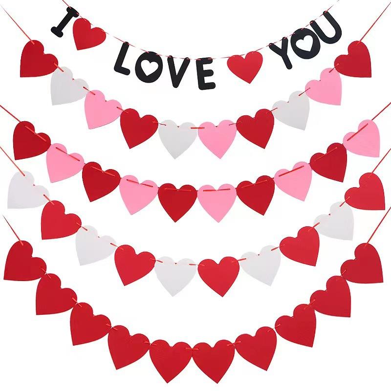 Valentinstag Hängende Banner Girlande Wimpelkette Rotes Herz Papierbanner Türhänger Schmuck Hochzeit Geburtstag Party Dekoration