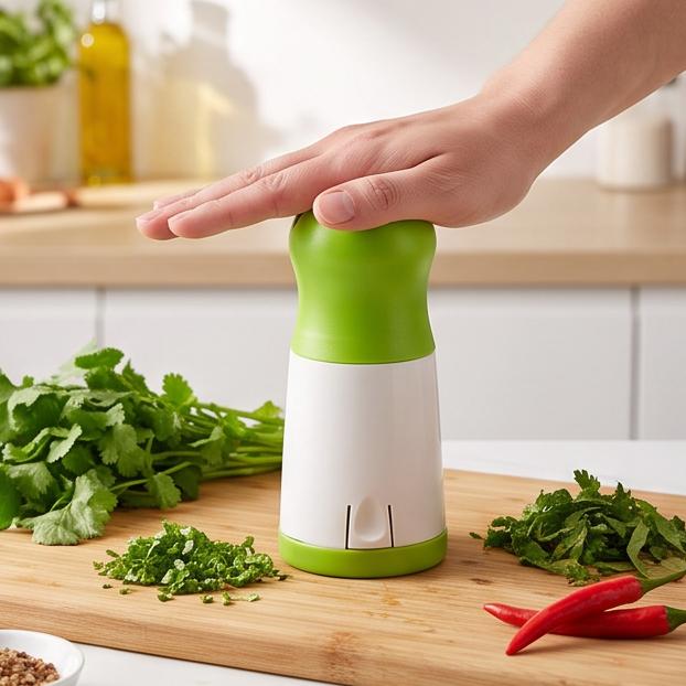 Manual Herb Mill Chopper Cutter with Stainless Steel Blades for Cilantro Chili Coarse Spices - Compact 17cm Kitchen Tool for Home Cooking