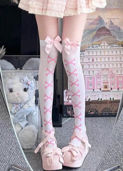 

1 Pair Japanese Bow Y2K Lolita Thigh-High Socks Women Leg-Slimming Non-Slip Anime Expo/Lolita Tea Party/Jk Meetup One Size