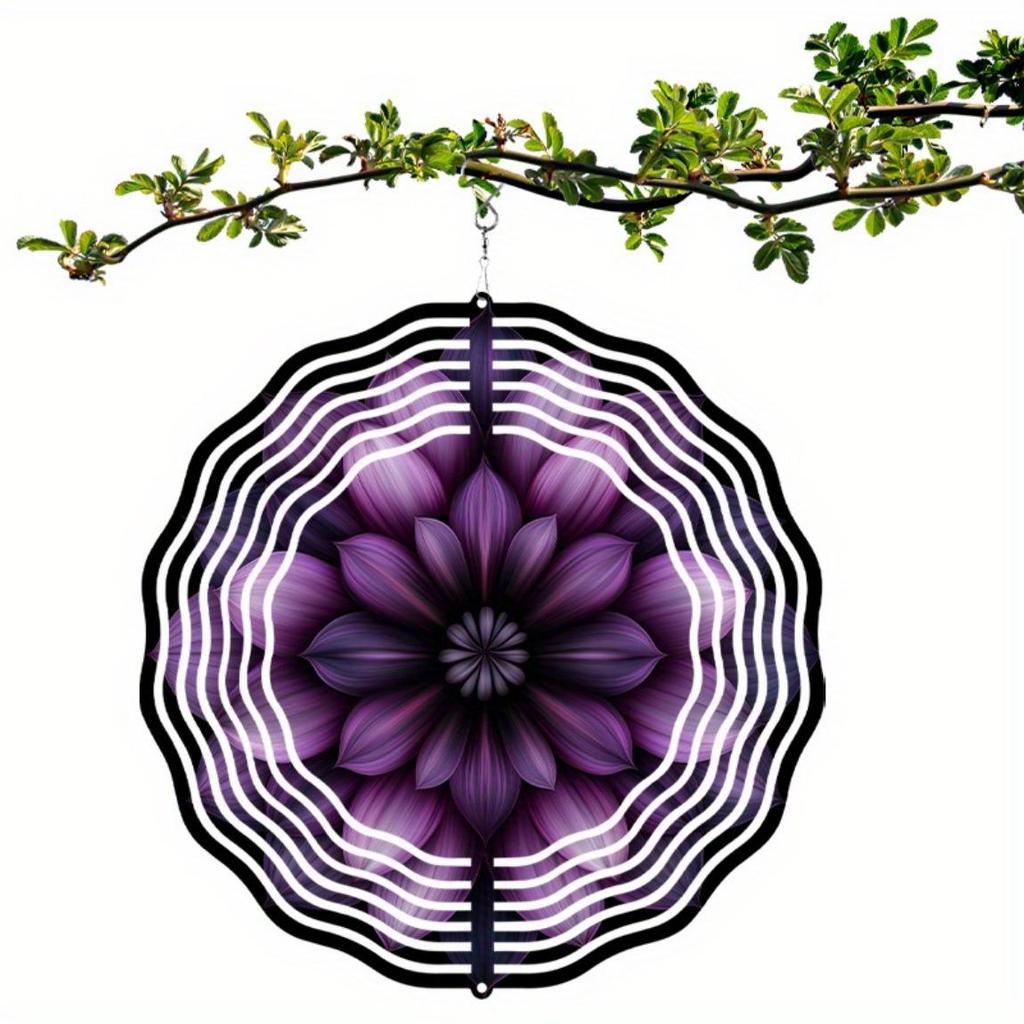 10 Inch Purple Black Metal Wind Chime with 360 Swivel Hook Floral Art Hanging Decor for Garden Patio Balcony All Season Gift