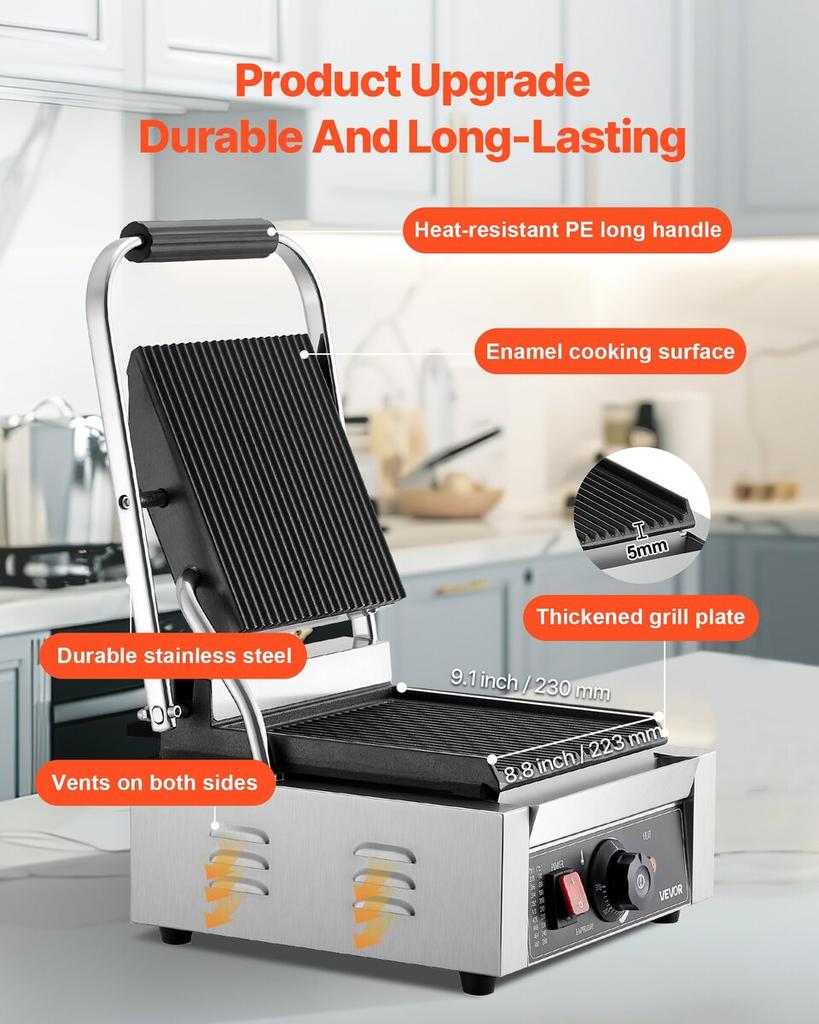 Commercial Panini Press Grill Sandwich Maker Griddle Plate 22x23 cm