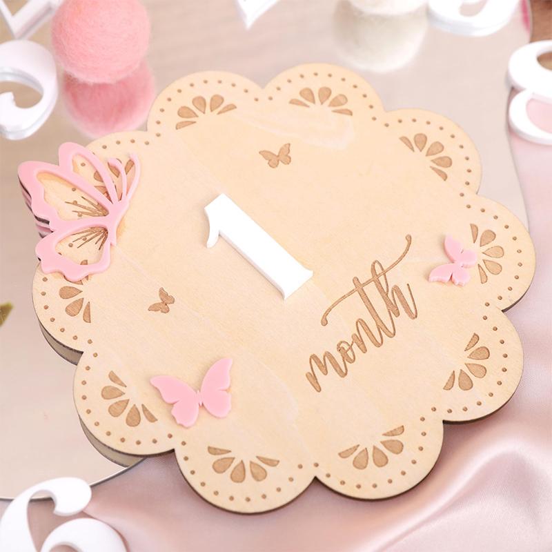 Newborn Flower Photography Accessories Newborn Photography Props Baby Accessories Milestone Wooden Sticker Shooting Props Gifts