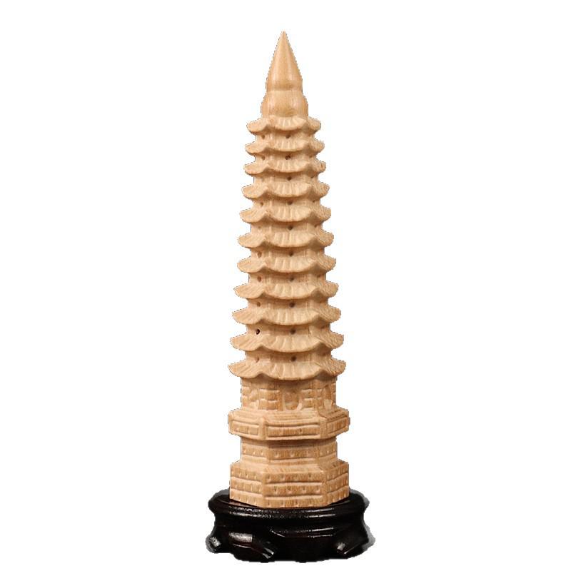 Pagoda di Wenchang in Legno di Pesco Ornamento da Scrivania - Squisito Regalo Culturale
