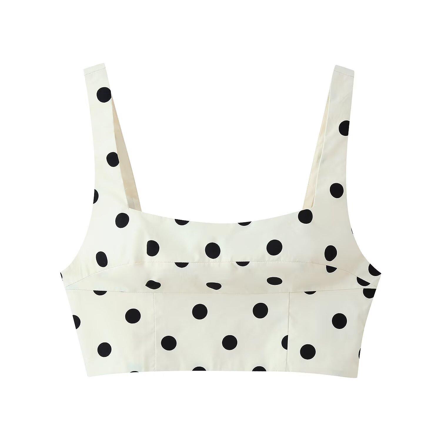 Cross-border women s clothing wholesale, European and American style 2026 summer new polka dot short top + polka dot skirt set XS