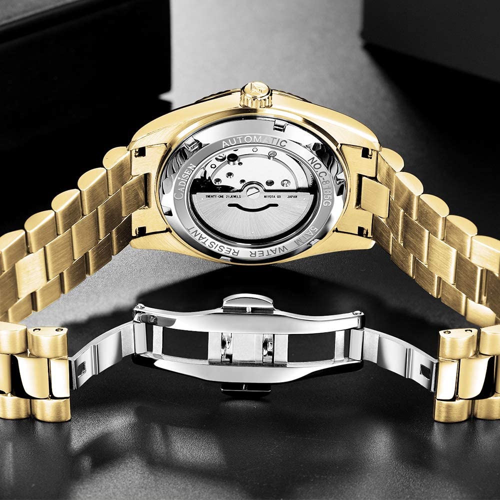 Made in MIYOTA8215 German Retro Water Resistant to 10 Case Triangle Pit Pattern Dress Stainless Steel Sapphire Coming of Age Present C8185 [CADISEN]