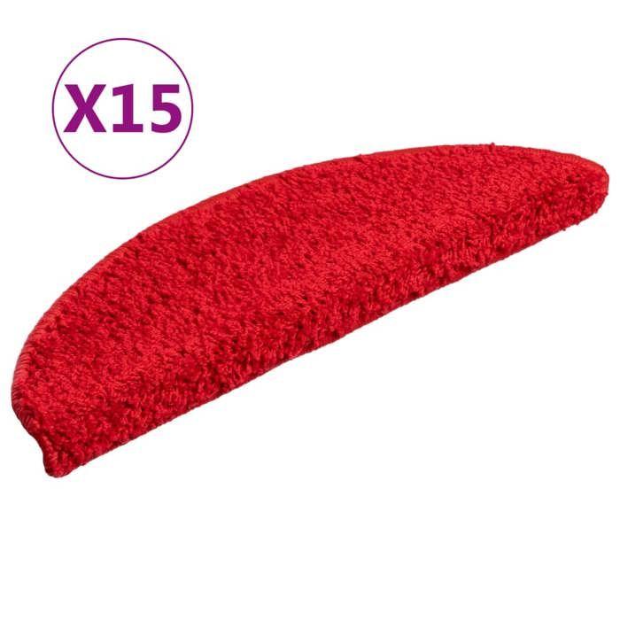 VidaXL Tapis d'escalier 15 pièces 56 x 17 x 3 cm Rouge Demi-rond 133899