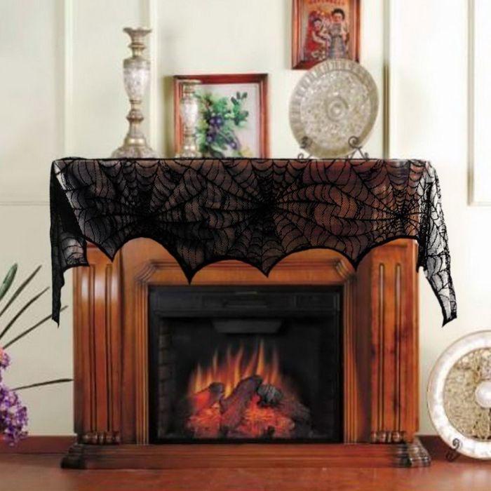 Nappe - NAMOTU - Rectangulaire - Dentelle en polyester - Décoration Halloween - Noir