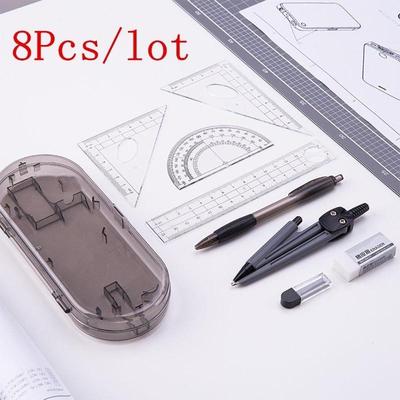 Compass Ruler Set of Eight Pieces of a Drawing Set Compass Triangular Ruler Board Set for Student of Teaching School Test