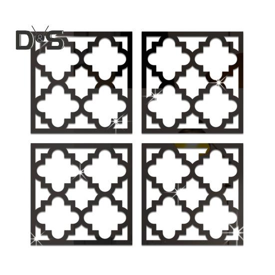 

4 шт./компл. Геометрическая наклейка на стену для зеркала, съемная, самоклеящаяся, для домашнего офиса, гостиной, спальни, кухни, шкафа, полая, декоративная наклейка 15x15cm чёрный