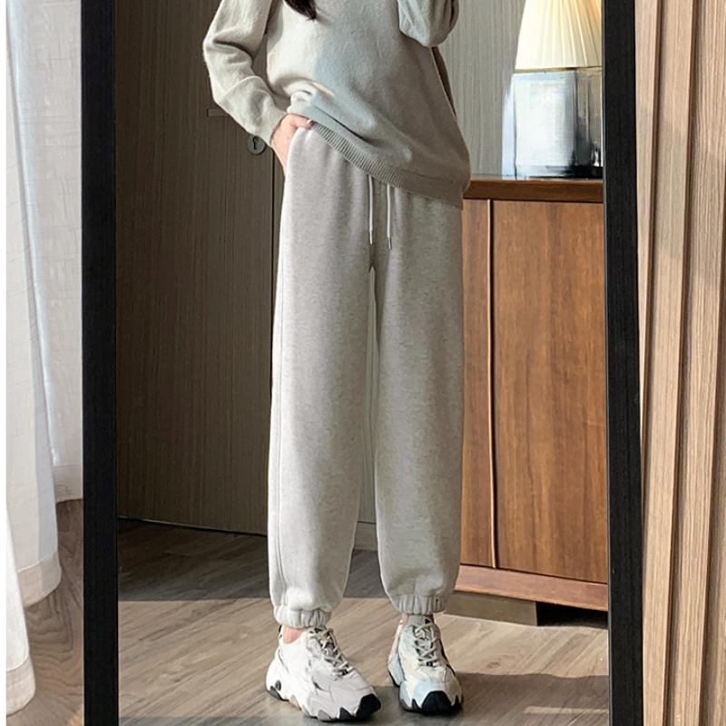 Herbst und Winter Warme Fleece Weitbeinige Hosen Damenmode Einfarbig Slim Hohe Taille Lässige Hosen Damen Einfarbig Elegant Plüsch Locker Damen Hosen 25698